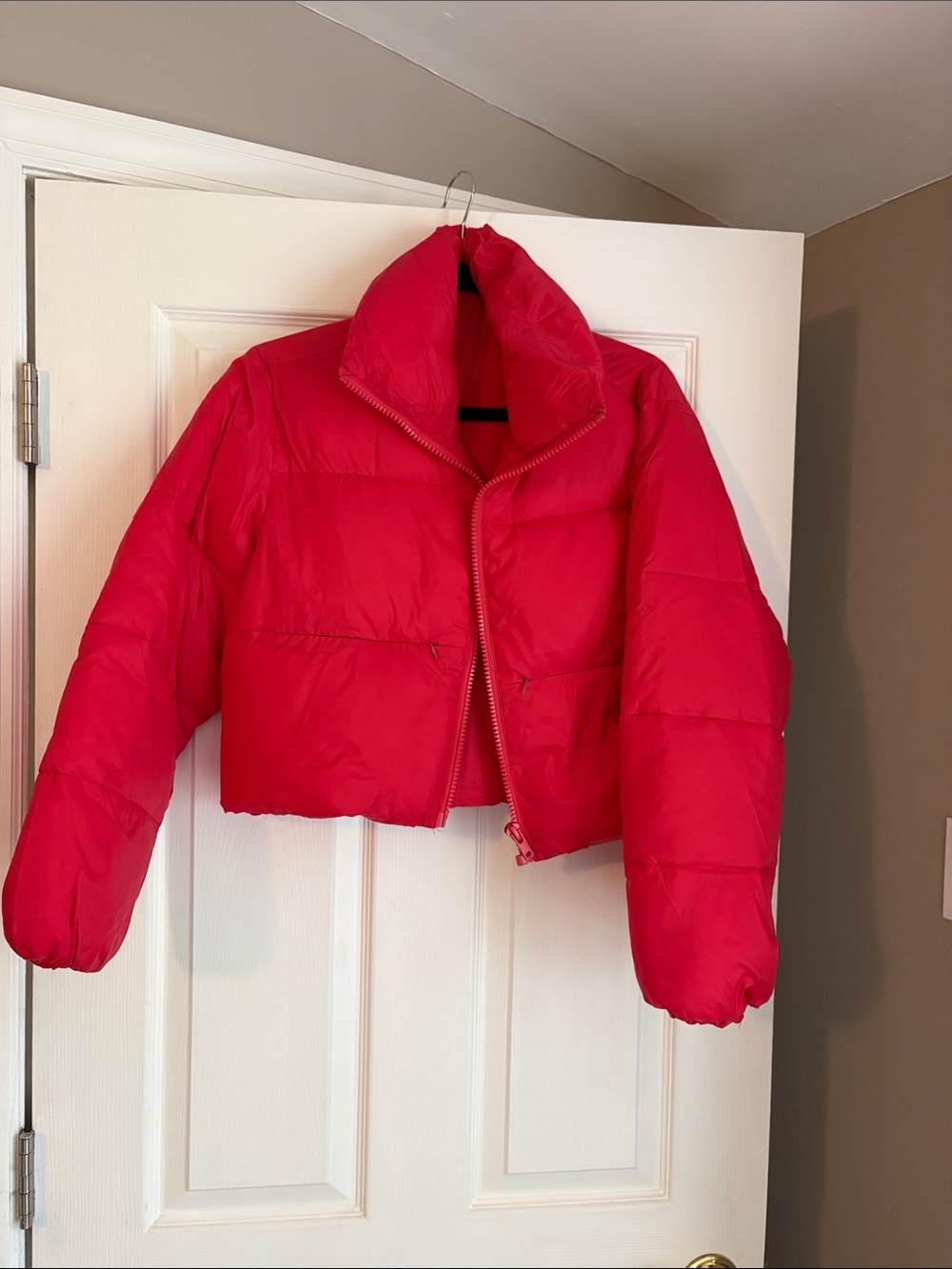 Women’s Red Cropped Puffer Jacket